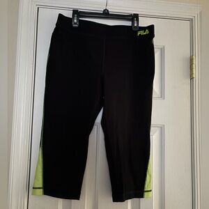 Fila Size M Black Capri Leggings with Lime Accents